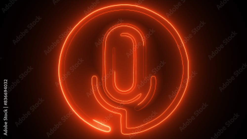 Obraz premium Neon line . microphone Voice recording podcast mic microphone button icon .