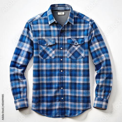 Stylish Blue Plaid Flannel Shirt for Men. Generative AI photo