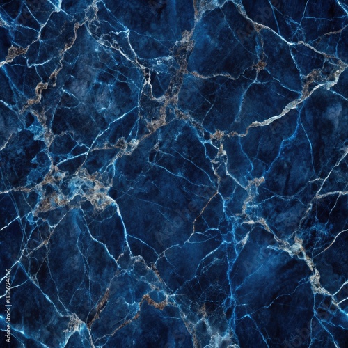 Dark Blue Marble Slab Texture With White Veins. Generative AI photo
