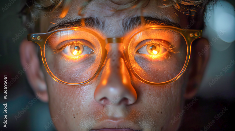 Closeup of a determined entrepreneur with glowing eyes symbolizing vision and confidence Closeup of a determined entrepreneur with glowing eyes symbolizing vision and confidence