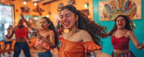 Cinco de Mayo dance party with diverse participants, featuring modern, clean lines and vibrant colors © Rainister