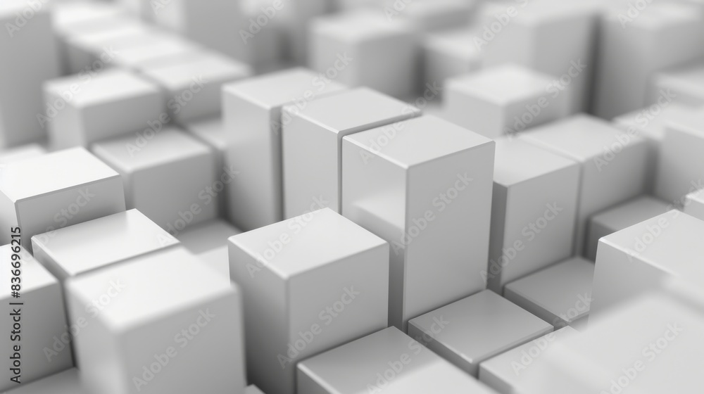 Abstract random shifted white cube boxes forming a geometric block background Abstract random shifted white cube boxes forming a geometric block background