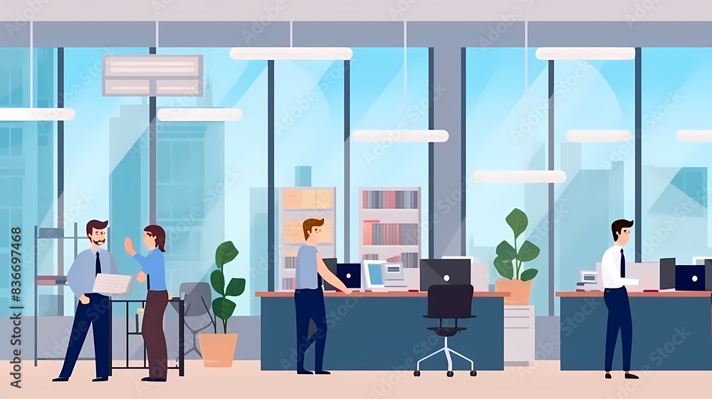 Training of employees in the office. Paper cut style.