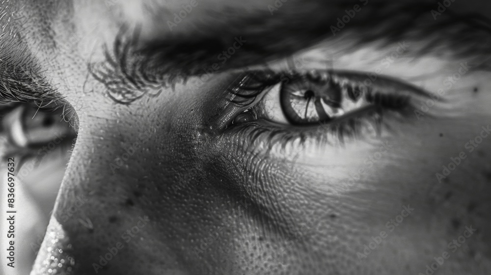 Naklejka premium An extreme close-up of a person's eyes, reflecting determination and ambition in pursuing business goals.