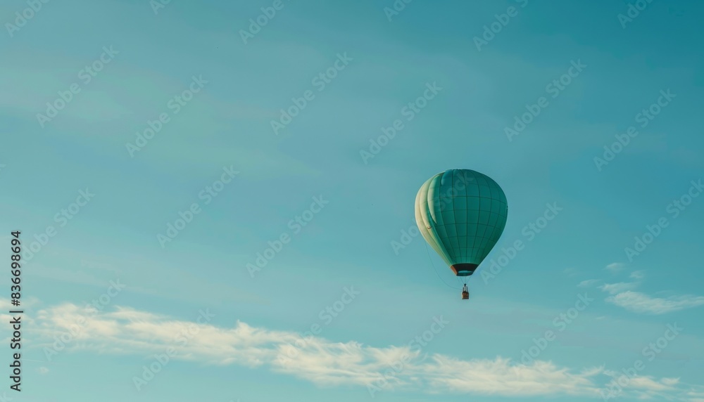 Fototapeta premium Serene Adventure: A Stunning Blue Air Balloon Soaring Through the Clear Blue Sky - High Quality Phot