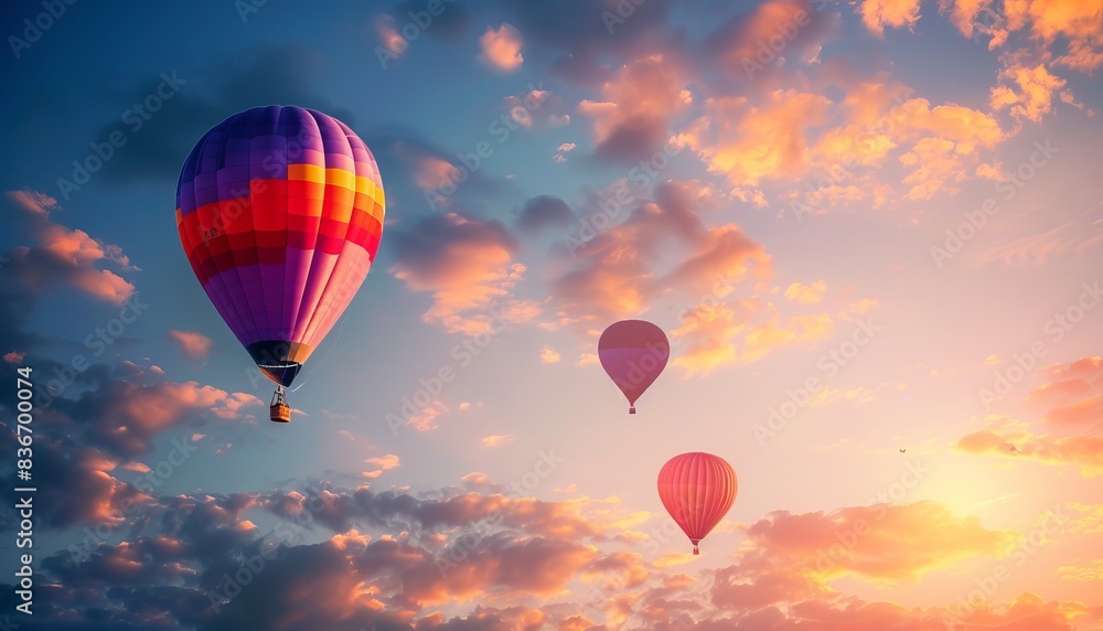 Obraz premium Spectacular Sunset: Hot Air Balloons Soaring in the Sky
