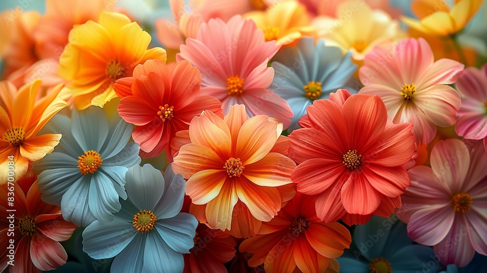Fresh and lively spring flower background with a mix of blooming flowers in bright, cheerful colors, capturing the essence of renewal and growth associated with spring. Minimal and Simple, Fresh and lively spring flower background with a mix of blooming flowers in bright, cheerful colors, capturing the essence of renewal and growth associated with spring. Minimal and Simple,