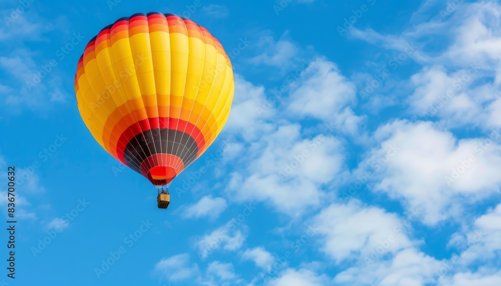 Naklejka premium Vibrant Hot Air Balloon Soaring in the Blue Sky