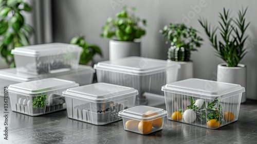 Plastic box packaging mockups, including clamshell designs and snap-on lids, displayed on a white background to emphasize their practicality and design features. Minimal and Simple, photo