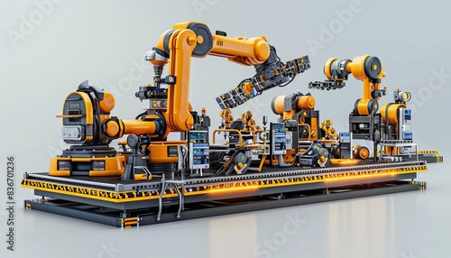 3D Model Abstract Art of Welloiled industrial abstract robot choreography on an assembly production line photo