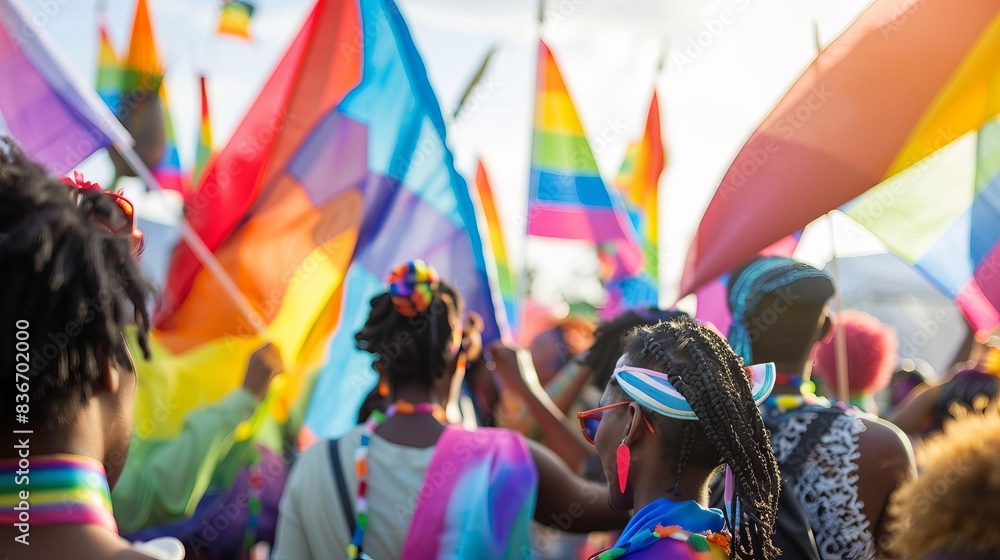 Diverse Friends Celebrating Pride Month with Colorful Flags Generative AI Diverse Friends Celebrating Pride Month with Colorful Flags Generative AI