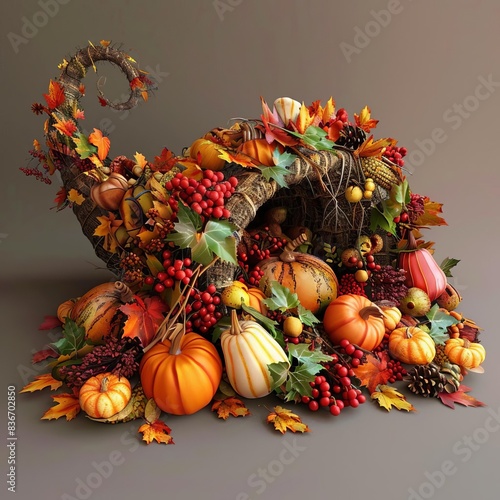 3D Model Abstract Art of Autumnal seasonal abstract cornucopia of bounty overflowing with Thanksgiving harvest plenty photo