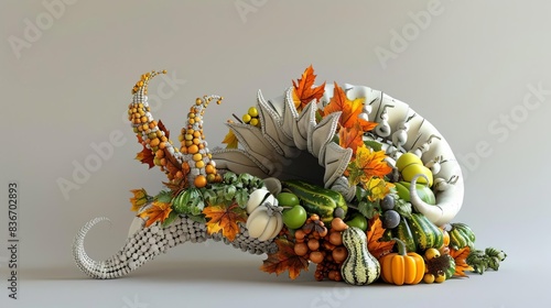 3D Model Abstract Art of Autumnal cornucopia abstract sculpture overflowing with Thanksgiving harvest abundance and plenty photo