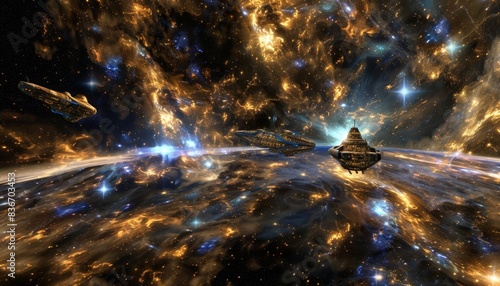 3D Model Abstract Art of Deep space exploratory abstract celestial armada navigating interstellar wonders and nebulae