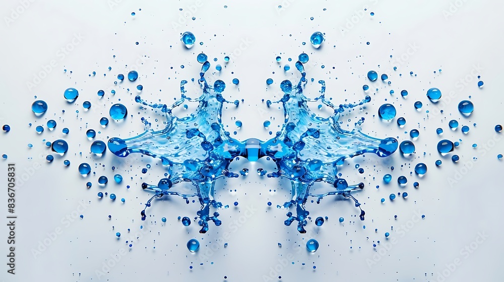 Symmetrical arrangement of blue water drops on a white background. Symmetrical arrangement of blue water drops on a white background.