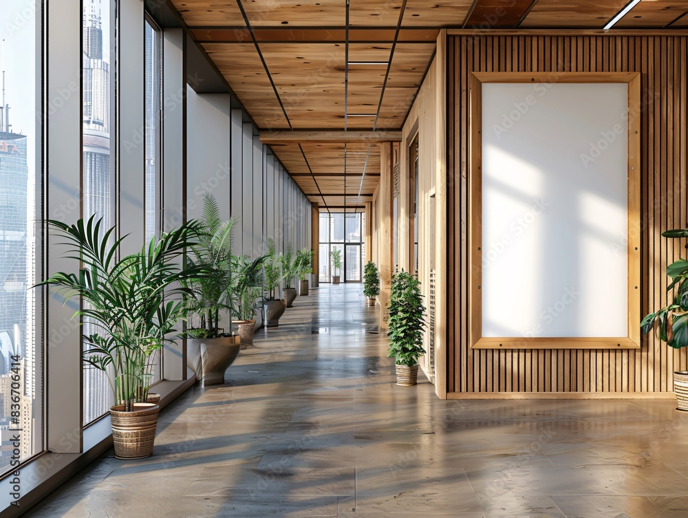 Obraz premium Numerous potted plants along a lengthy corridor