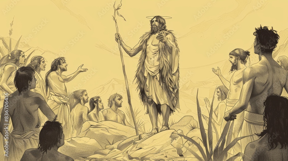Saint John the Baptist Baptizing Jesus in Jordan River, Dove Descending ...