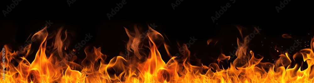 Fototapeta premium The burning flames are isolated on a black background 