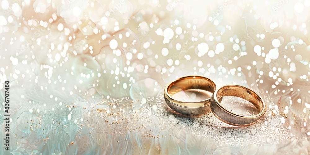 Close-Up of Wedding Rings on Sparkling Surface Close-Up of Wedding Rings on Sparkling Surface