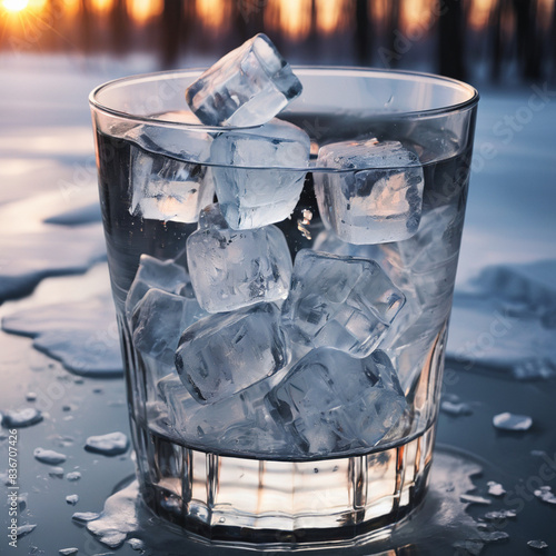 Love of ice in the glass of water