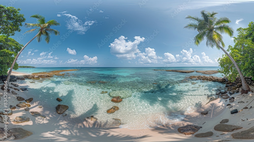 Tropical Beach Scene with Palm Trees and Crystal Clear Water Tropical Beach Scene with Palm Trees and Crystal Clear Water