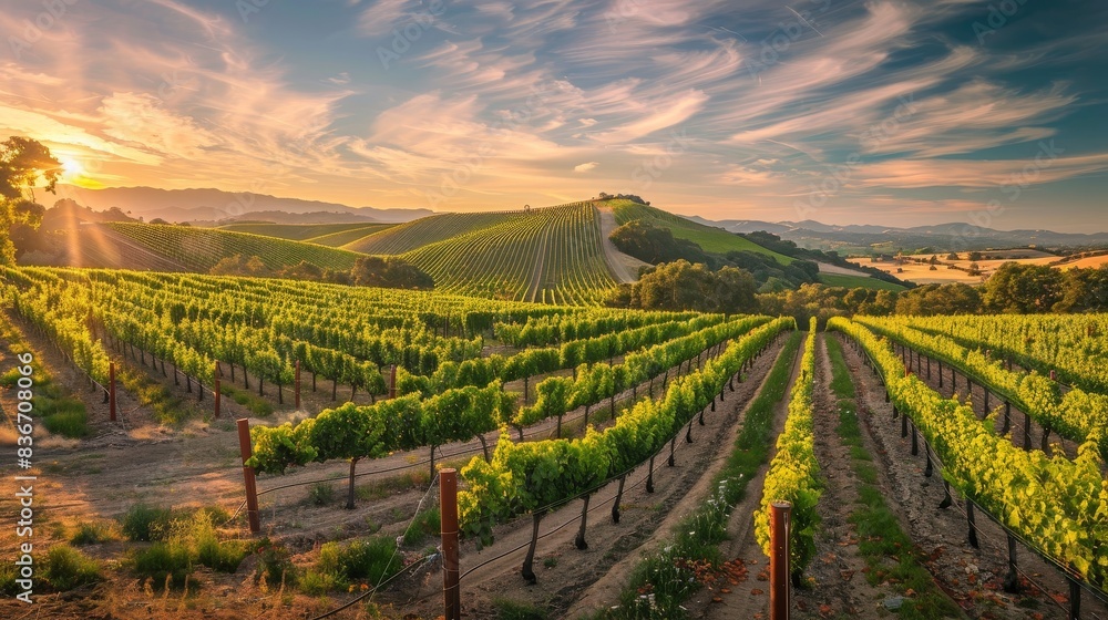 Fototapeta premium A picturesque vineyard using recycled water systems and eco-friendly practices generated by AI