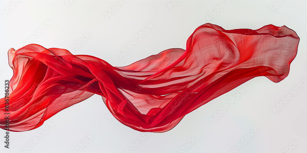Großer, langer roter Schal, der seitwärts im Wind schwingt, auf einem weißen Hintergrund. Geeignet zur Fotobearbeitung. Großer, langer roter Schal, der seitwärts im Wind schwingt, auf einem weißen Hintergrund. Geeignet zur Fotobearbeitung.
