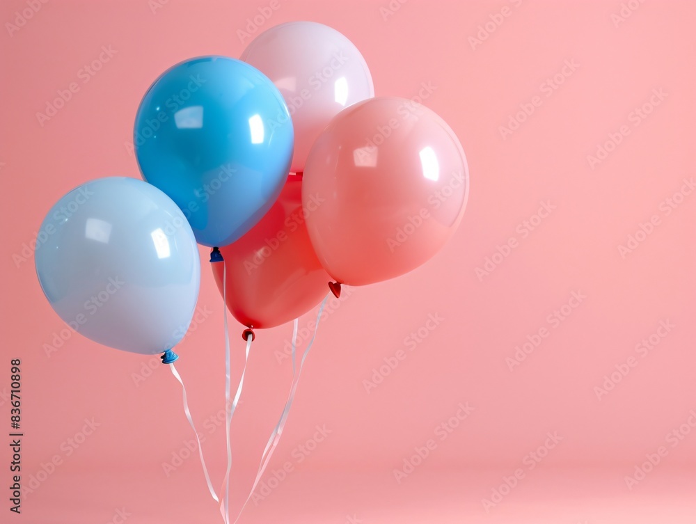 Three balloons floating above pink background Three balloons floating above pink background