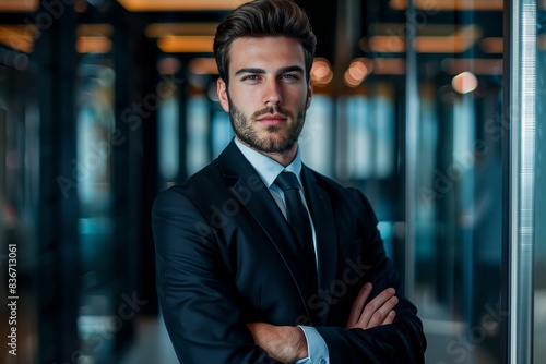Handsome Businessman in Dark Suit. Generative AI.
