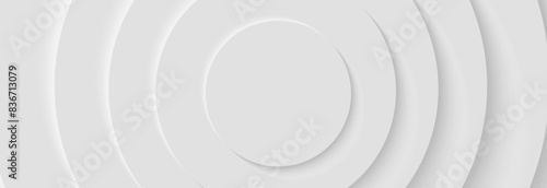 Modern abstract white circle shape background. Elegant geometric shape overlay pattern with light shadow. Suit for wallpaper, cover, poster, banner, brochure, presentation, website