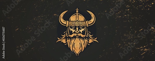 drawing of a Viking helmet icon on a distressed background.