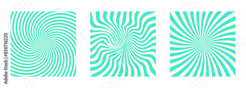 Mint Candy Swirl Backgrounds Set. Spiral Backdrop Collection. Abstract Frame for Banner and Promotion Template.