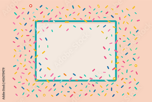a square with sprinkles on it, Minimal frame composed of colorful sprinkles on a clean pastel background