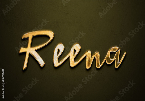 Old gold text effect of Hindi name Reena with 3D glossy style Mockup. photo