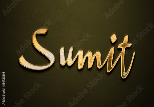 Old gold text effect of Hindi name Sumit with 3D glossy style Mockup. photo