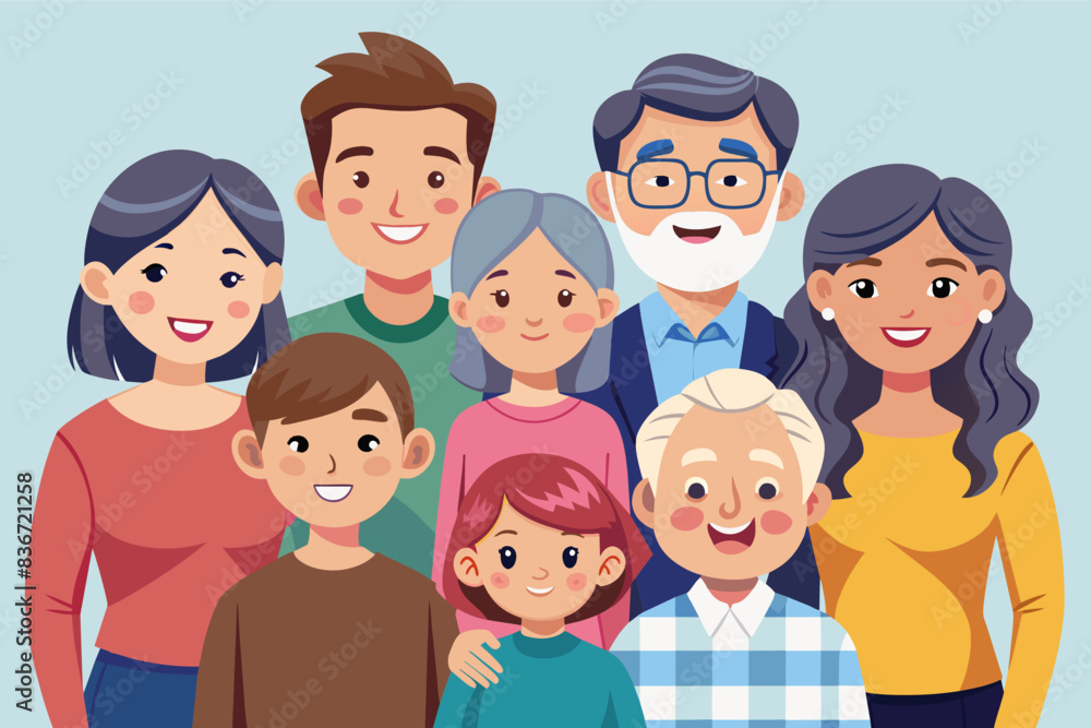a family portrait with the words, family portrait, A multi-generational family portrait with grandparents, parents, and children smiling together a family portrait with the words, family portrait, A multi-generational family portrait with grandparents, parents, and children smiling together