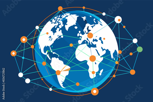 a globe with many dots around it, A globe with a network of lines connecting different points, depicting global business connections