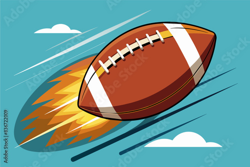 a football ball is flying through the air, A football soaring through the air, leaving a trail of motion blur as it heads towards the goalposts