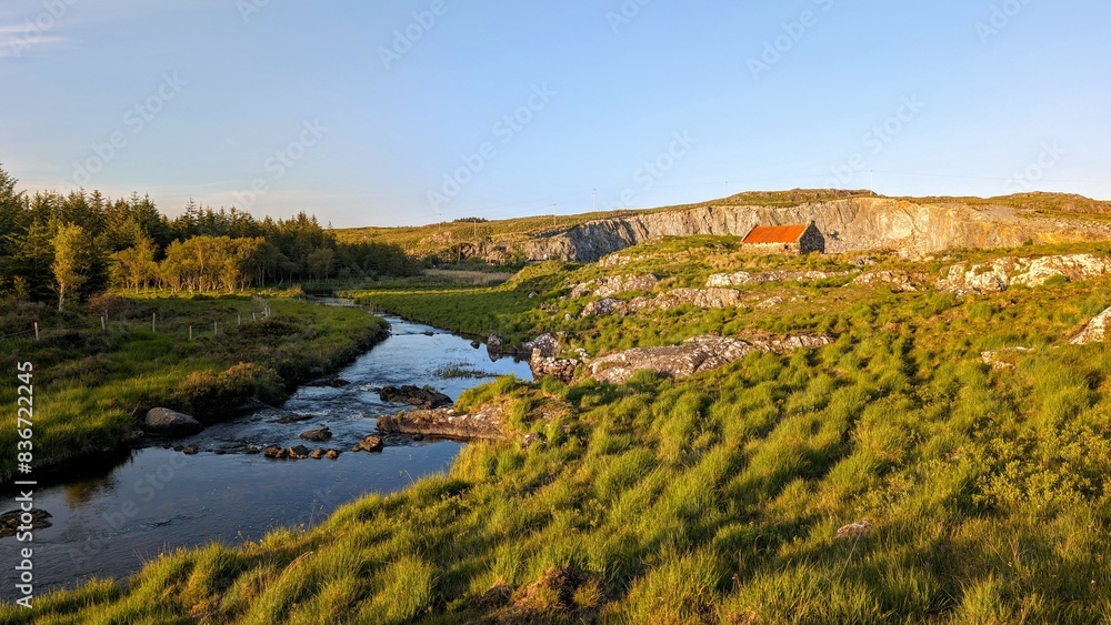 Beautiful landscape scenery with green hills, river and mountains at Connemara National park in County Galway, Ireland Beautiful landscape scenery with green hills, river and mountains at Connemara National park in County Galway, Ireland