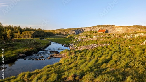 Obraz na płótnie Beautiful landscape scenery with green hills, river and mountains at Connemara National park in County Galway, Ireland w salonie