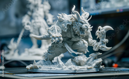 Macro shot of AI software processing STL files for D&D miniatures.  photo