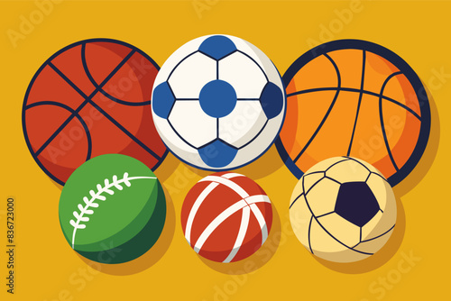 Collections of sports ball like football, basket ball, tennis ball logo abstract vector on blank background