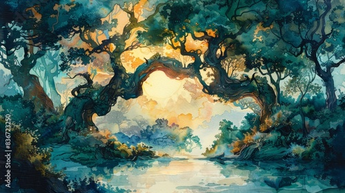 The image is a beautiful landscape painting