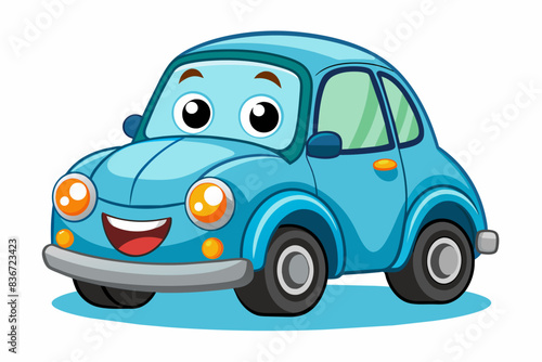 a cartoon car with a smiling face, A charming cartoon car with expressive headlights and a happy smile, perfect for children's illustrations