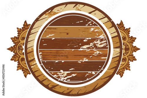 a wooden sign with a circular frame, A circular frame with a distressed wooden texture, ideal for rustic or farmhouse themes