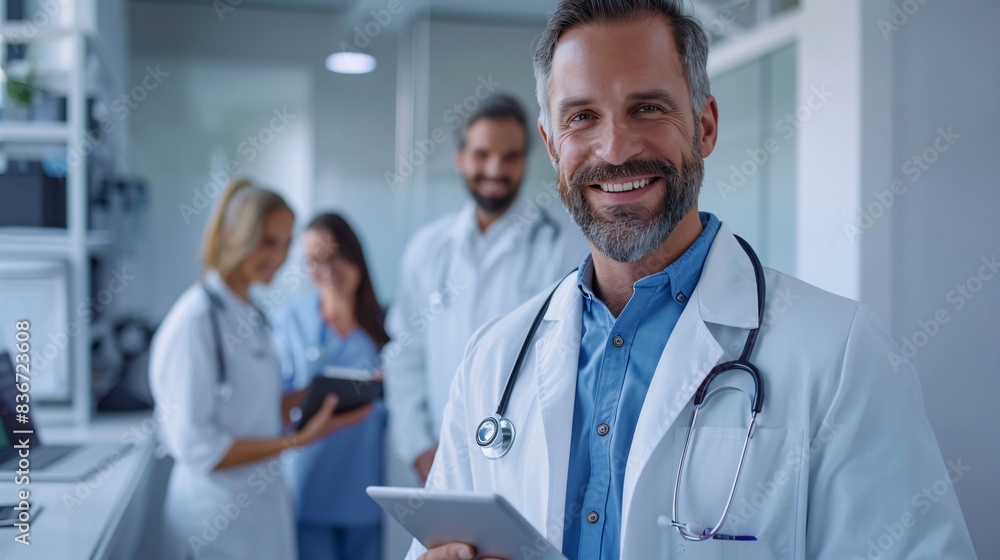 Male doctor with tablet in hospital Male doctor with tablet in hospital