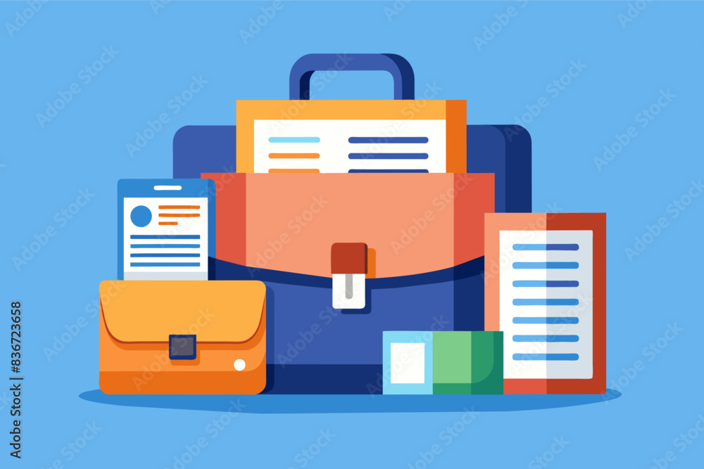 a briefcase and books are stacked on top of each other, A briefcase and a stack of documents, representing professional work and business operations a briefcase and books are stacked on top of each other, A briefcase and a stack of documents, representing professional work and business operations