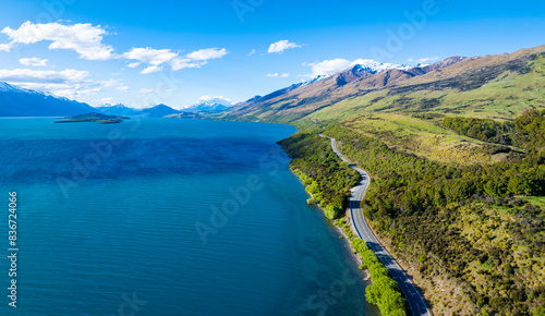 Fototapeta Naklejka Na Ścianę i Meble -  The Coastal Road, sandy beach and open sea in summer season Nature recovered Environment and Travel background