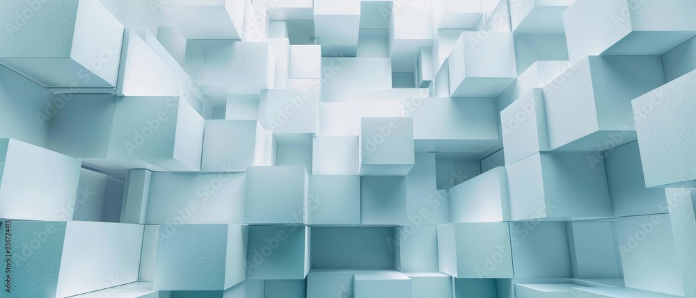 Abstract 3D Geometric Background with White and Light Blue Cubes in a Modern Minimalist Style, Perfect for Technology, Design, and Architecture Themes Abstract 3D Geometric Background with White and Light Blue Cubes in a Modern Minimalist Style, Perfect for Technology, Design, and Architecture Themes