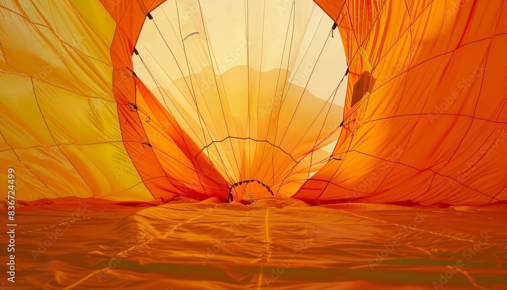 Fototapeta premium Vibrant Interior: A Close-up Look Inside an Orange-Yellow Hot Air Balloon